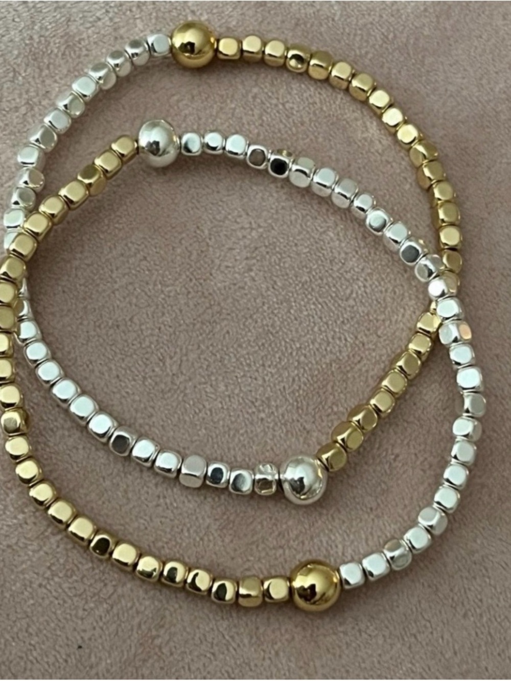 Two-Tone Gold and Silver Beaded Stretch Bracelet Set